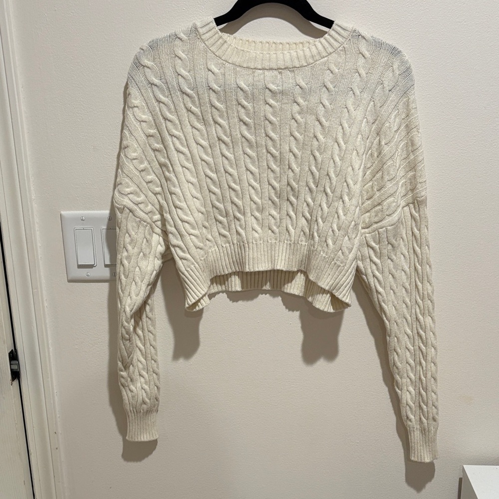 Altar’d State Cable Knit Cropped Sweater - Cream